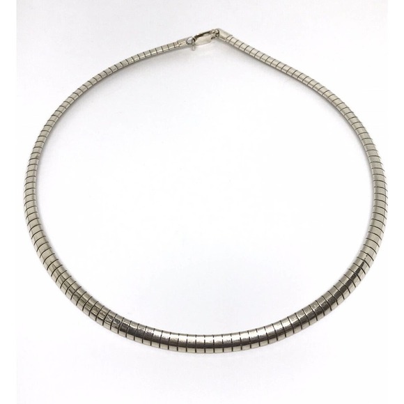 Vintage 925 Italy Sterling Silver Omega Collar Necklace 16" - Picture 1 of 4